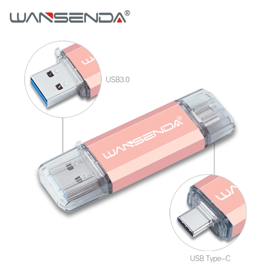 WANSENDA OTG USB флеш-накопитель 2 в 1 USB3.0 и Тип C флеш-накопитель 512 ГБ 256 ГБ 64 ГБ 32 ГБ Флешка USB флешка для устройств type-C - Цвет: Rose Gold