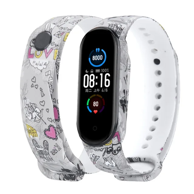 Graffiti style Strap For XiaoMi Mi Band 3 4 5 6 Silicone Wrist Strap For XiaoMi MiBand 6 sports strap for mi band 5 3 4 bracelet D36