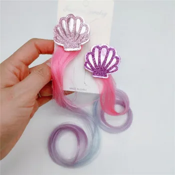 

1Pair New Girls Lovely Gradient Colorful Wigs Hairpins Princess Hair Ornament Headband Hair Clips Barrettes Kids Hair Clips