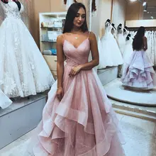 Розовые платья с оборками, расшитые блестками, для выпускного вечера,, v-образный вырез, сексуальные, на тонких бретельках, элегантные, официальные, вечерние, длинные, вечерние платья, vestido de festa