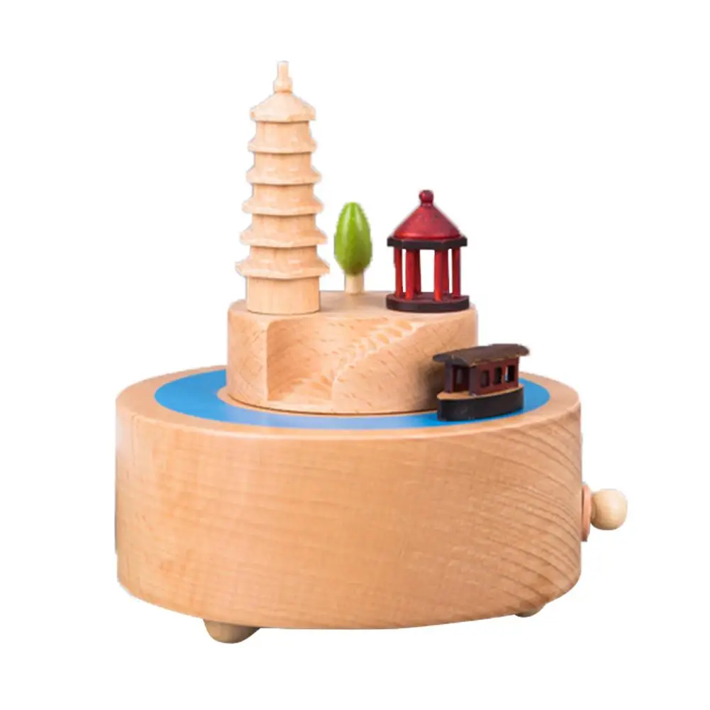 Music Box Innovative Solid Wooden Rotating Crafts Valentine's Day Gift Home Ornaments Decor - Цвет: Красный