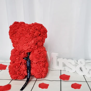 

25cm Red Rose Teddy Bear Valentines Day Gift Rose Flower Artificial Flower Decoration Girls Birthday Christmas Valentines Gift