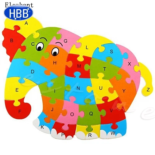 Elephant Дети Детские деревянный животные пазл цифры и алфавит головоломки Обучающие Развивающие игрушки 72XC - Цвет: Elephant