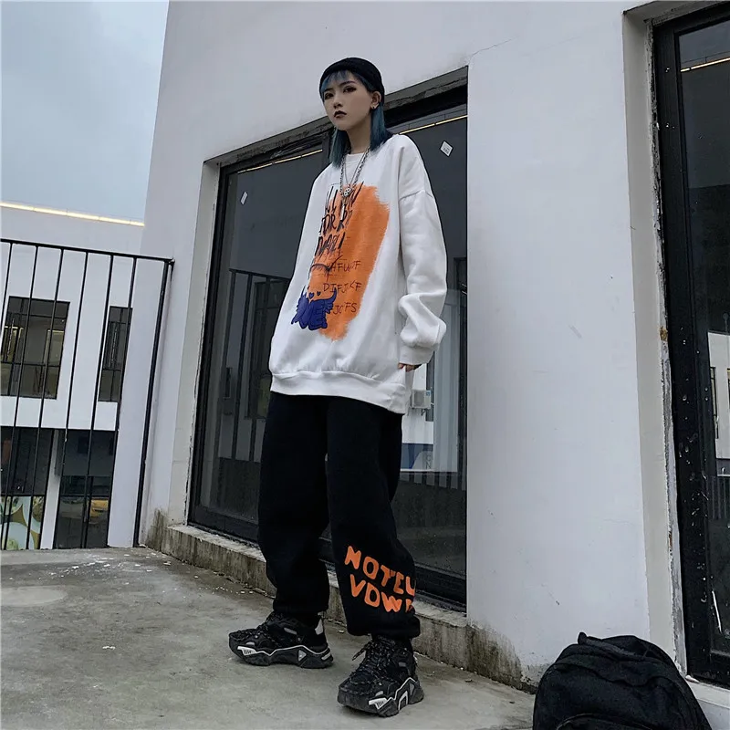 Lychee Harajuku Casual Autumn Winter Lady Fleece Sweatshirts Graffiti Women Fleece Sweatshirt O-neck Loose Female Pullovers Tops