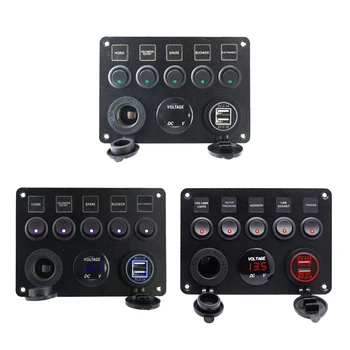 

5 Gang LED Rocker Switches Control Panel Circuit Charger Car Marine