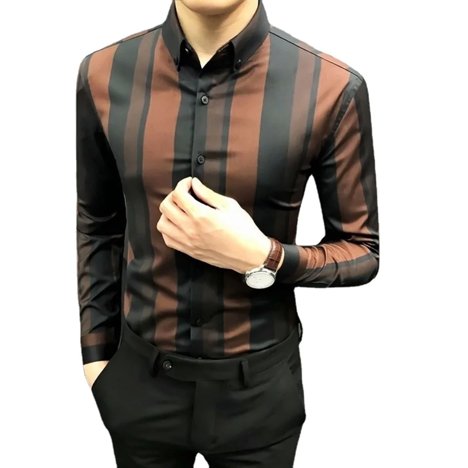 

Striped shirt men's long-sleeved Korean version of the trend of men's casual slim business shirt handsome shirt men