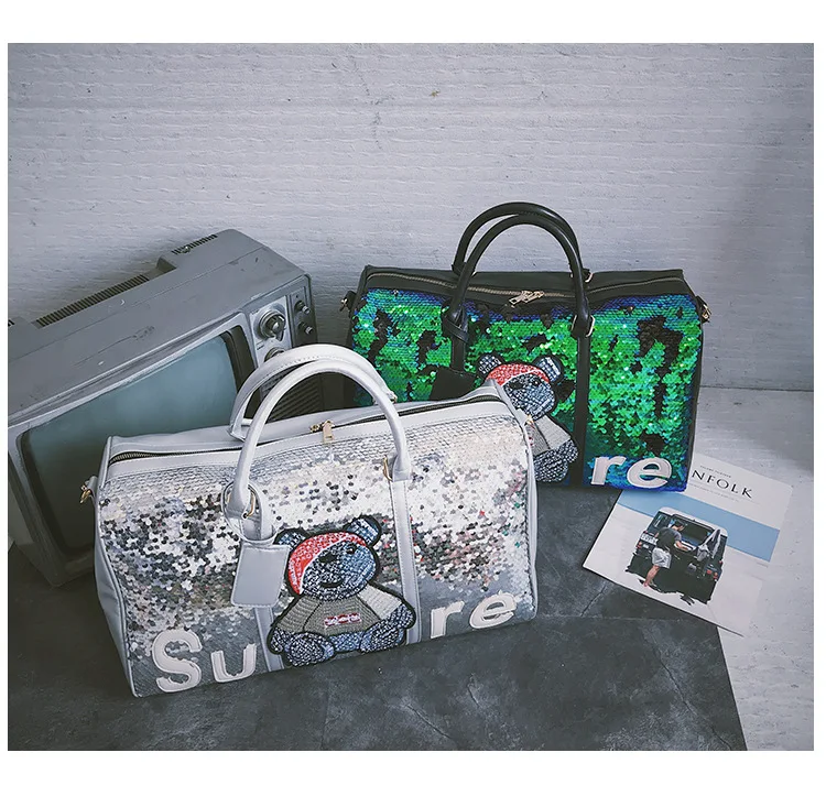 Новая стильная сумка в Корейском стиле, большая сумка, модная крутая дорожная сумка с блестками, импортные товары,, дорожная сумка для хранения