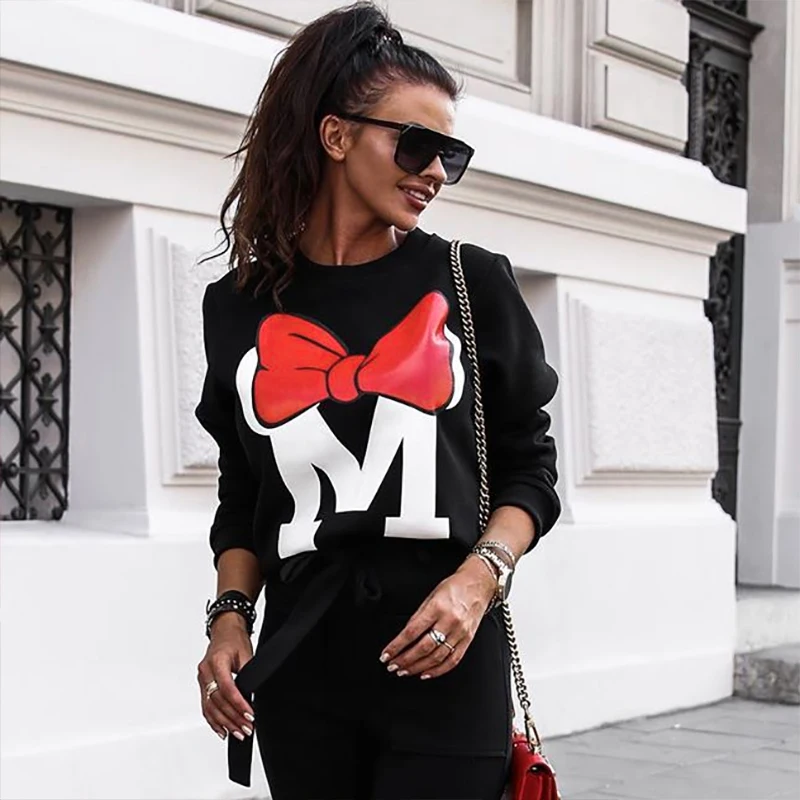  WannaThis Autumn Winter Long Sleeve Gray Sweatshirts Women 2019 Mickey Letter Print O-Neck Casual L