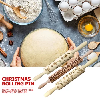 

Christmas Embossing Rolling Pin Non-Stick Fondant Dough Roller Decorating Cake Cake Decorating Tool