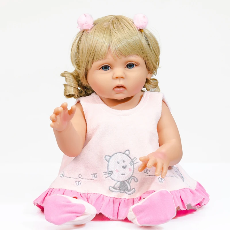 

48Cm Reborn Doll Full Body Silicone Baby Soft Bath Toy Waterproof Girl with Blonde Hair Handmade Doll for Christmas Gift