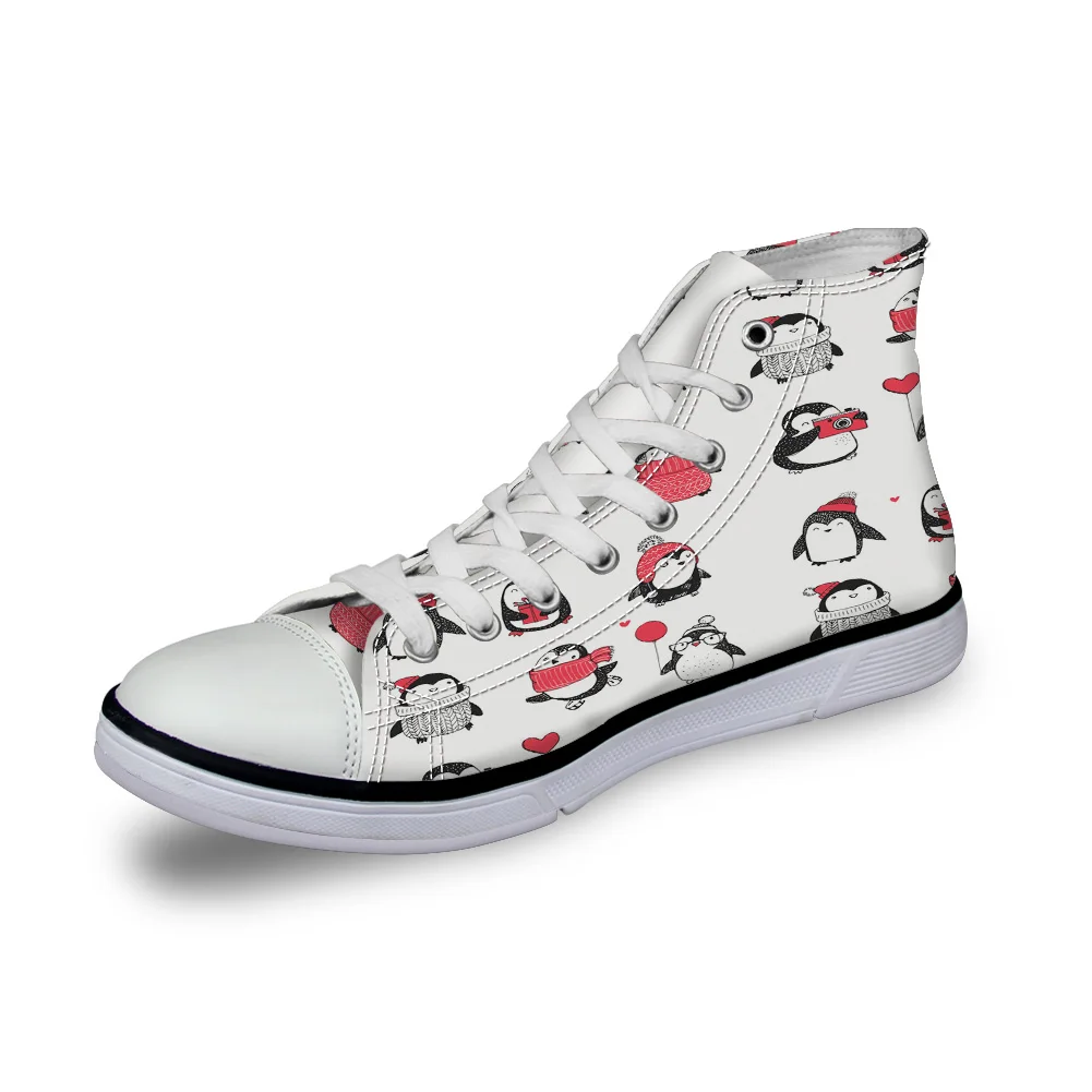 

WHEREISART Women Canvas Shoes Penguin Cartoon Sweater Winter High Top Flats Unisex Vulcanized Shoes Female Casual Shoes Sneakers