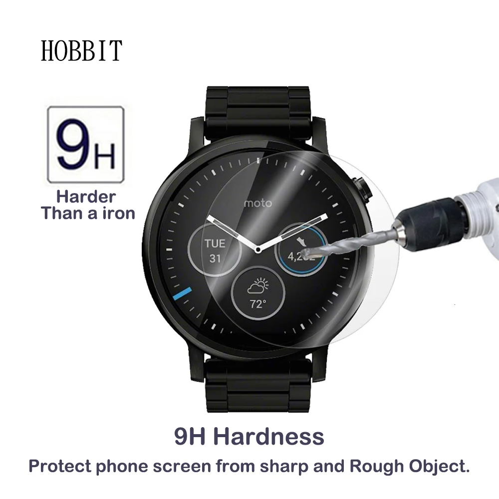 2 упаковки для Moto 360, 46 мм, 2nd Gen, 0,3 мм, 2.5D, 9 H, защита экрана из закаленного стекла, Ультрапрозрачная, устойчивая к царапинам, Смарт-часы, пленка
