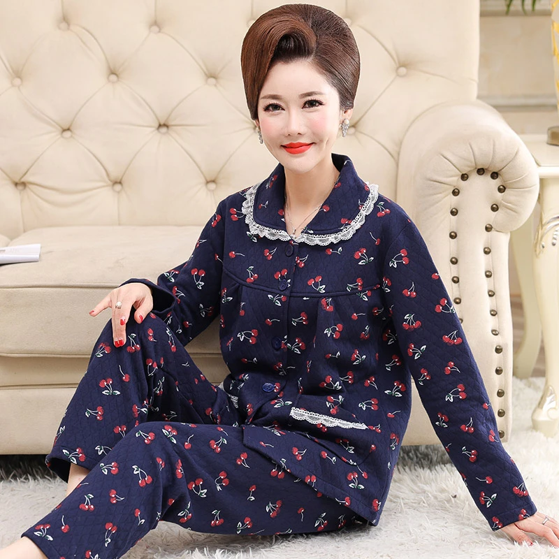 Pijamas acolchados de algodón para Mujer, ropa dormir gruesa y de manga larga, para otoño e invierno, talla grande, M 4XL|Sets de pijamas| - AliExpress