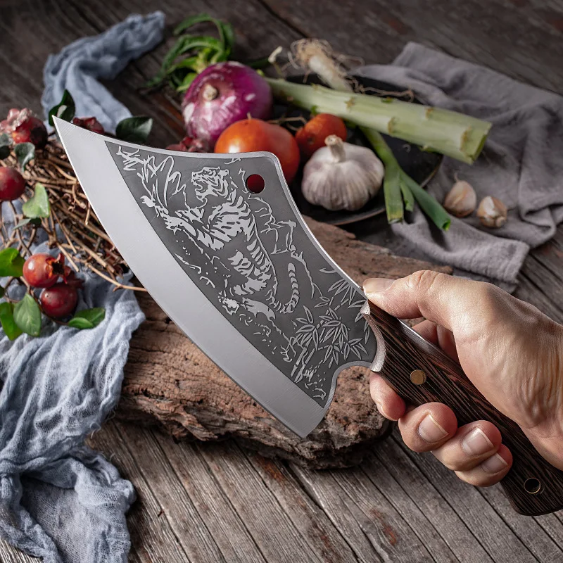 Нож для мяса мясника изображение тигра рукоятка из нержавеющей стали | Дом и сад