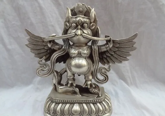 YM 316 " Серебряная чечетка Крылатый Joss латунь Garuda Будды Статуэтка «Голова Орла»