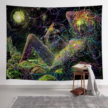 

Hyperspace element psychedelic tapestry abstract girl flower wall hanging tapestry living room bedroom dormitory home decoration