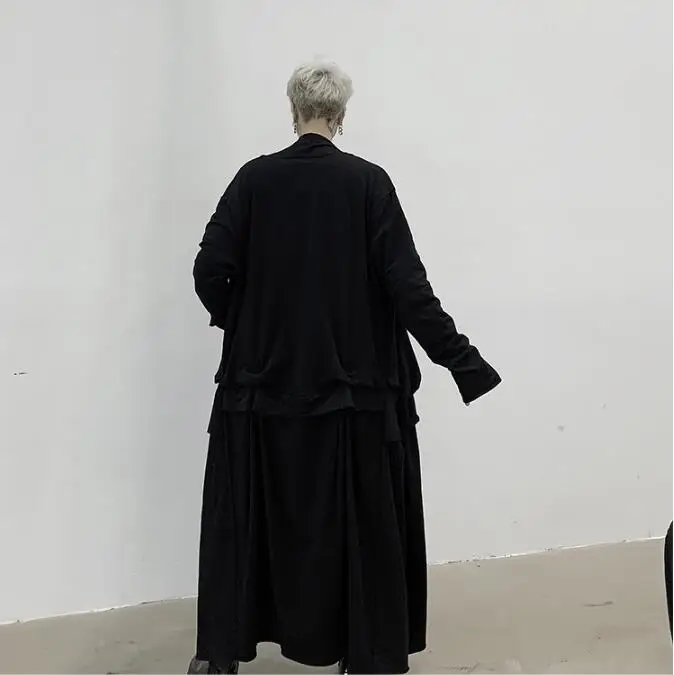 M-XL! Весенний Темный стиль, индивидуальный дизайн, мужской свободный Тренч средней длины выше колена, мужская куртка