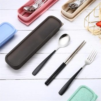 

Student Adult Chopsticks Box Stainless Steel Cutlery Set Chopsticks Fork Spoon Set Camping Travel Tableware Set Candy Color