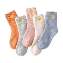 5 пар осенне-зимних женских носков с вышитыми сердечками, однотонные осенне-зимние толстые теплые носки, Прямая поставка