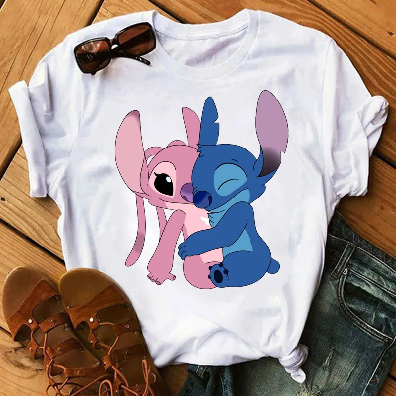 BONJEAN Lilo Stitch Harajuku Kawaii, женские футболки, модная футболка с милым мультяшным принтом, Женские повседневные топы, футболки