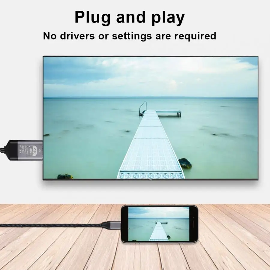 Кабель типа C к HDMI 4K60hz алюминиевый корпус тканый 2 м USB-C к HD ТВ для MacBook Pro 15 и 13 / для HD ТВ для AV ТВ