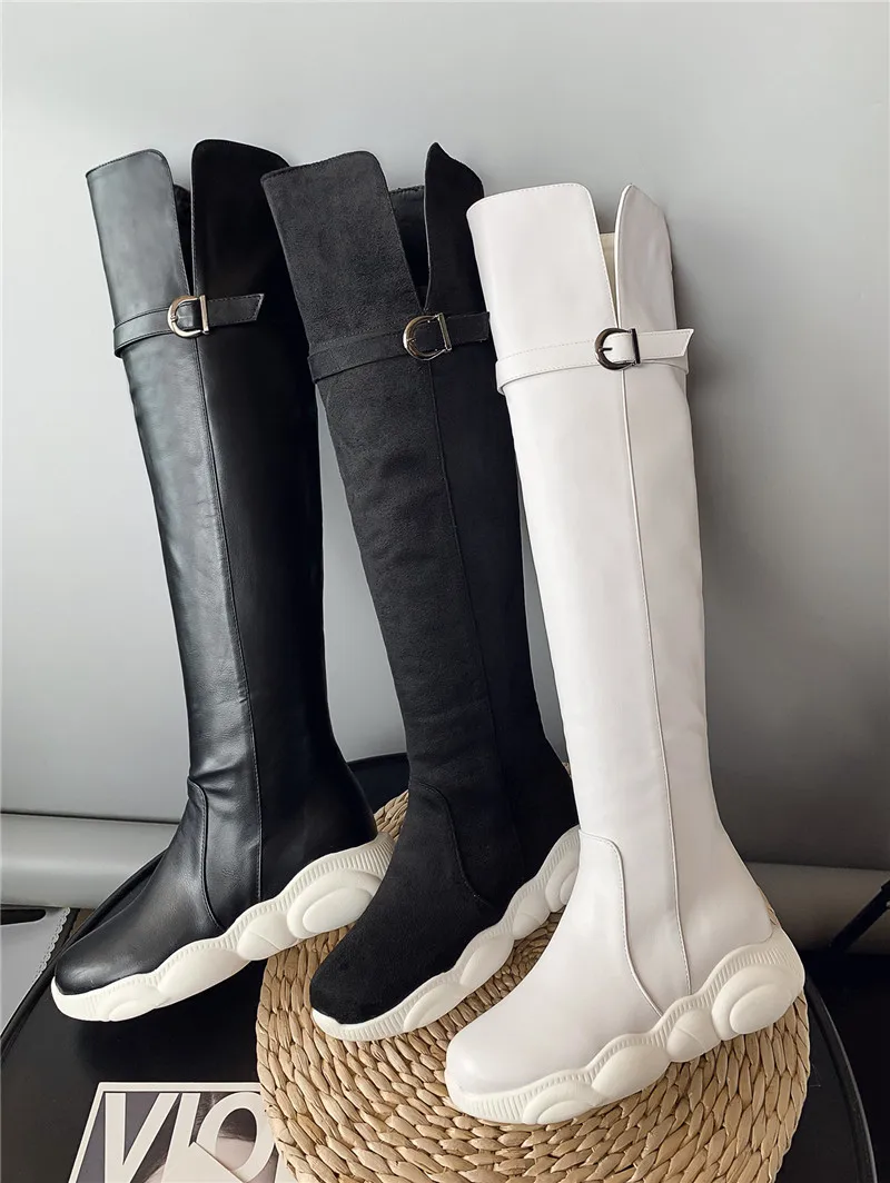 FEDONAS/Новейшие женские Сапоги выше колена на плоской платформе; высокие сапоги из искусственной кожи для верховой езды; женская обувь для ночного клуба