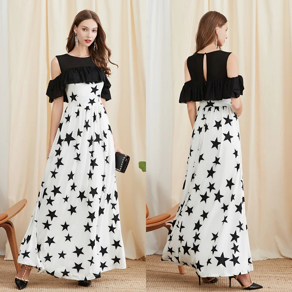 

Banquet Formal Dress 2019 Summer New Style Source Elasticity Gauze Star Printed Elasticity Cloth Long Formal Dress Women's