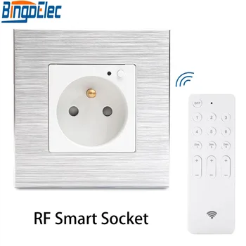 

Bingoielec French Socket Remote Control RF 433 Wall Socket EU Standard Aluminum Frame Switched Smart Home Socket