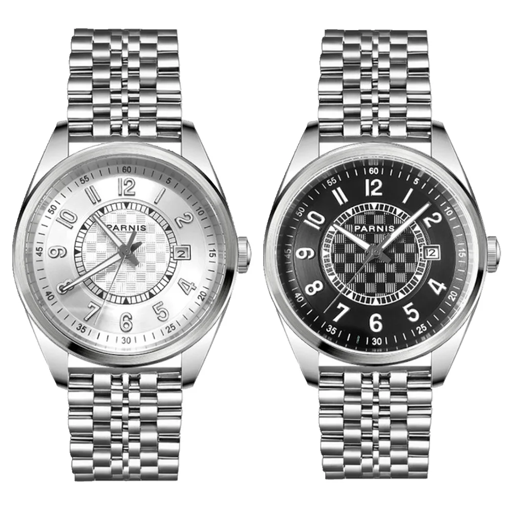 

Механические Автоматические Мужские часы Parnis 40 мм Miyota с белым циферблатом и браслетом из нержавеющей стали, Роскошные наручные часы с сапфировым стеклом 2021
