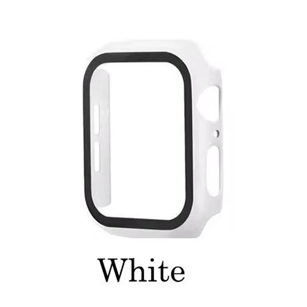 white Чехол для часов+ Защитная пленка для экрана для Apple Watch Series 5 4 40 мм 44 мм защитная пленка из закаленного стекла для iWatch 38 мм 42 мм - Цвет: white