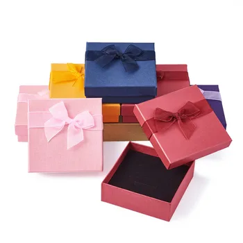

12pcs Square Bow Tie Jewelry Cardboard Boxes Mixed Color Gift Boxes Jewelry Sets Earrings Packing Box 86x86x37mm(3.38x3.38x1.45"
