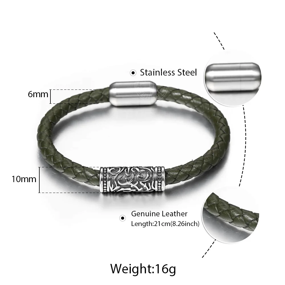 Мужские браслеты Davieslee из натуральной кожи, коричневый кожаный браслет из нержавеющей стали для мужчин с магнитными застежками, ювелирные изделия DDLB103 - Окраска металла: Army Green DLB174