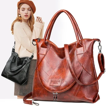 

RoyaDong Women's Bags Vintage Luxury Pu leather Big Women Shoulder Bags Ladies 2020 New Women's Handbags Totes Bag Messenger Bag