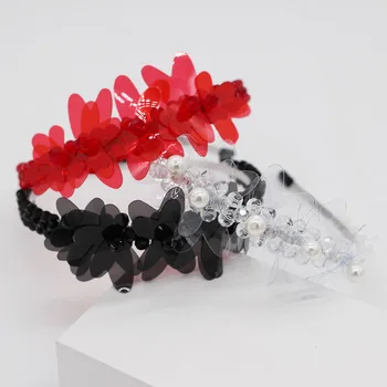

Baroque Crystal beaded hair hoop leather flowers headband hairpin headdress gold delicate fashion hair band hair accessories hot
