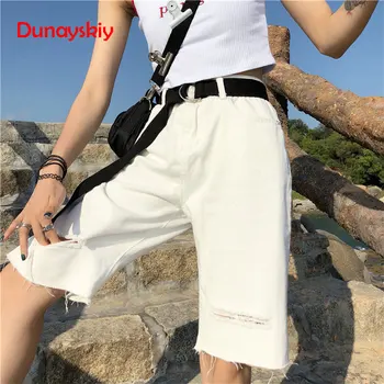 

Summer Ulzzang Commuting Vintage Denim Shorts 2019 Men And Women Harajuku Bf Holes Zipper Button Wide Leg Five Points Shorts