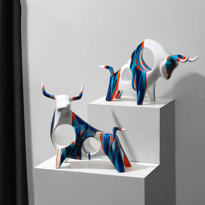 

Nordic art splashing color Cow Ornament Luxury Creative Living Room TV Cabinet Desktop Decoration for Home Cow sculpture Gift