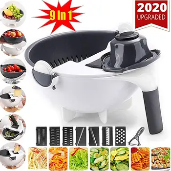 

New Upgrade 9 in 1 Multifunction Magic Rotate Vegetable Cutter with Drain Basket Vegetable Cutter Portable Slicer Chopper