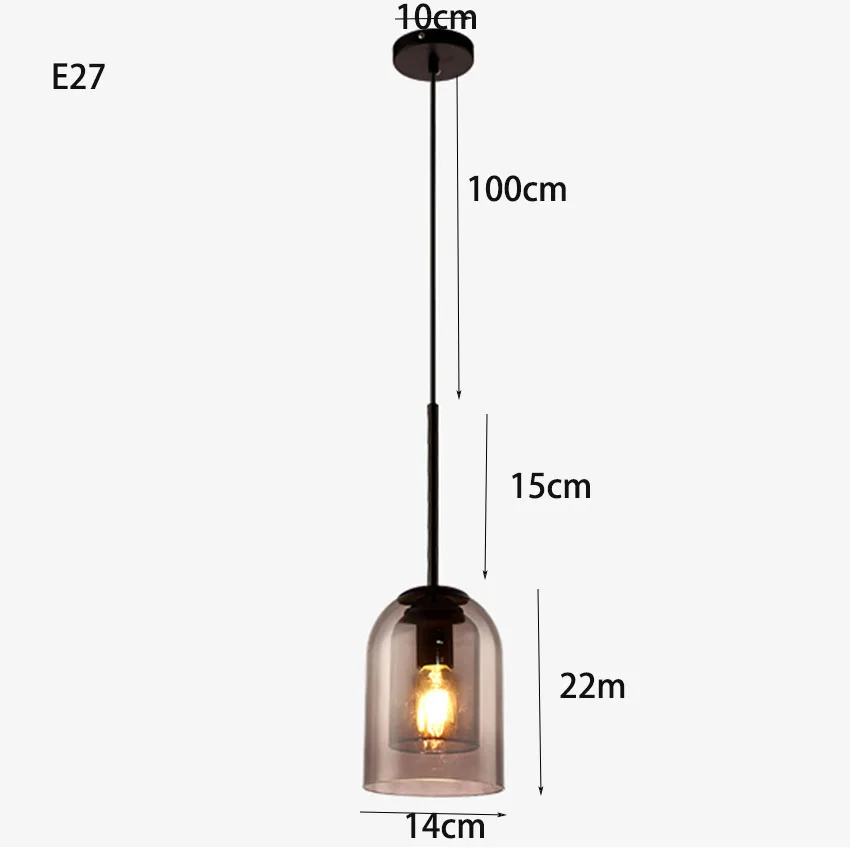 Подвесной светильник из скандинавского стекла, современный простой серый Янтарный двухслойный подвесной светильник для ресторана, кафе, столовой