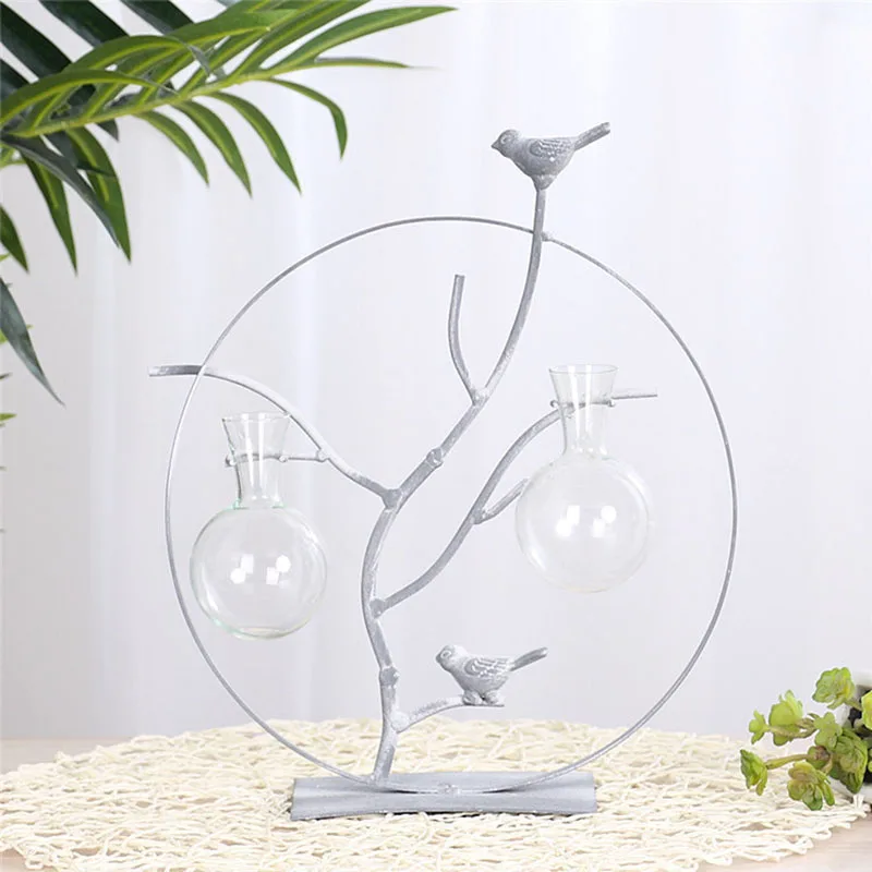 

Creative Iron Round Plant Glass Hydroponic Container Terrarium Nordic Home Decor Vase Simple Office Desktop Ornaments Craft Gift