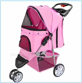 

Portable Pet Stroller 3 Wheel+Quality Cotton Mat+Oxford One Button Foldable Cat Dog Teddy Carrier 15kgBearing