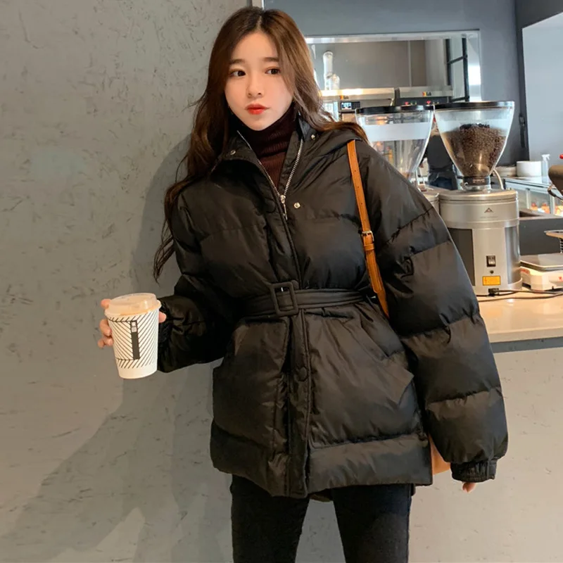 

Waist Hugging Slimming Thick Cotton-padded Jacket 2019 Winter WOMEN'S Dress New Style Black And White with Pattern down Coat Loo