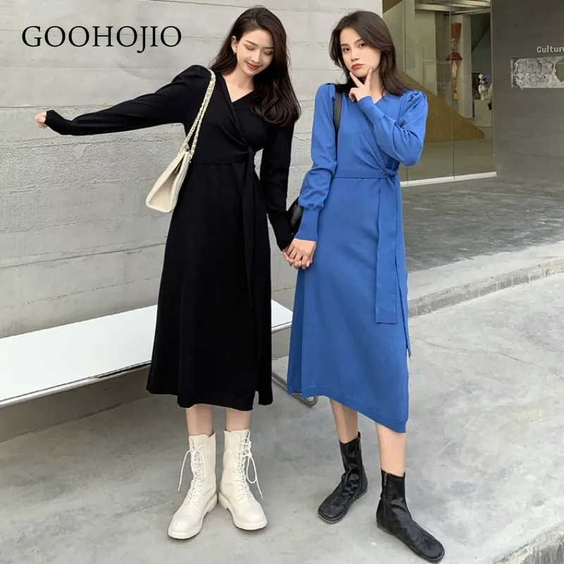 

Новинка 2021, женское летнее платье GOOHOJIO с длинным рукавом, тонкие модные платья в стиле ретро, женские яркие однотонные платья