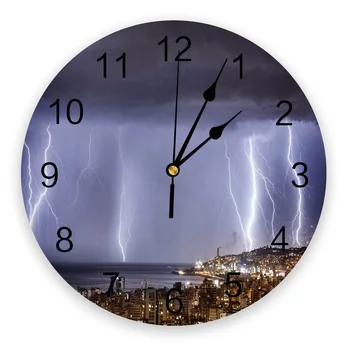 

Building City Dark Clouds Lightning Sky Wall Clock Decorative Creative Modern Wall Clock for Living Room Kitchen Office Bedroom