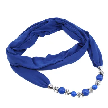 

185cm Womens Fashion Polyester Neckerchief Headscarf Ring Scarf Necklaces Beads Solid Color Jewelry Shawl