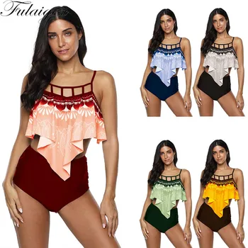 

Tankini Set Solid Bikini Set Moderate Biquini Bathing Suit Women High Waisted Bathing Suits