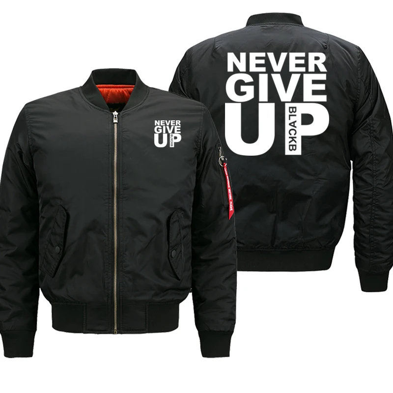 Мужская куртка бомбер с буквенным принтом Never Give Up осенне зимняя Толстая