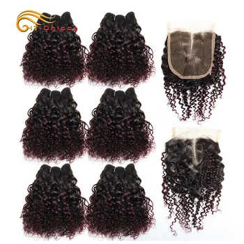 

Htonicca Hair Jerry Curl Bundles With Closure Hair Extensions Ombre Bundles With Closure Weaves Human Hair With Closure