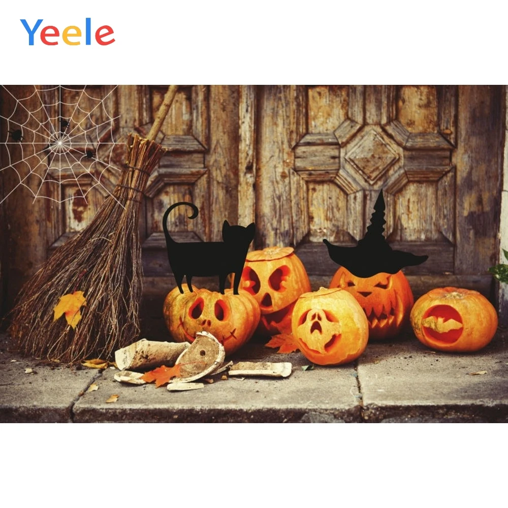 

Yeele Photophone Halloween Backdrop Pumpkin Lantern Spider Web Broom Wood House Vinyl Photography Background For Photo Studio