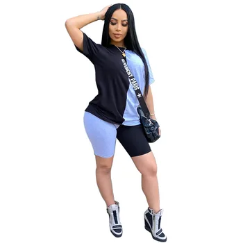 

Women Sets Summer 2020 Tracksuits Patchwork Sportswear Tops Shorts Two Piece Suit Set Club Party Street 2 Pieces Sexy Outfits