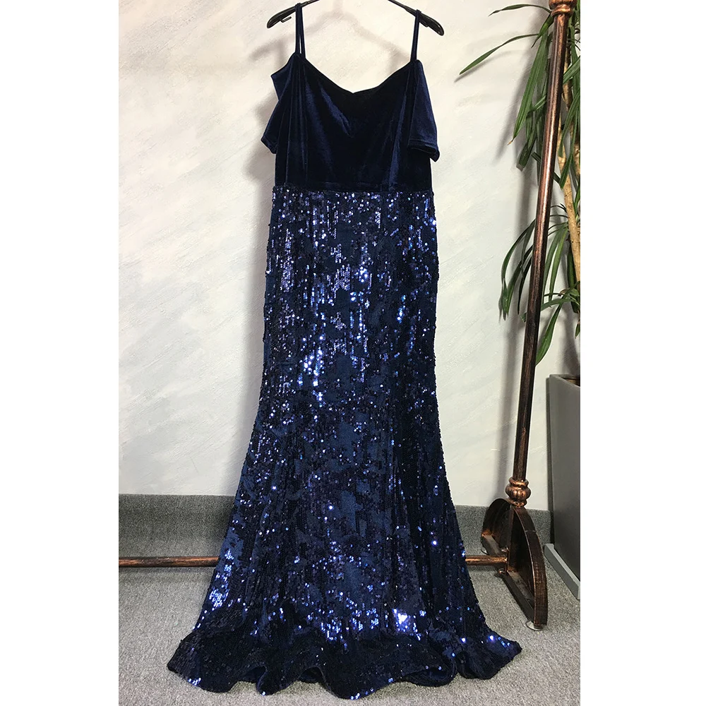 Новое Африканское вечернее платье для женщин Vestidos Femme Surper высокое качество вельветовое длинное платье осень Анкара Платье С Блестками Festa - Цвет: Тёмно-синий